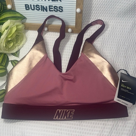 Nike Other - NWT Nike Strappy  Indy Low Impact Sports Bra | Berry/Gold | Large